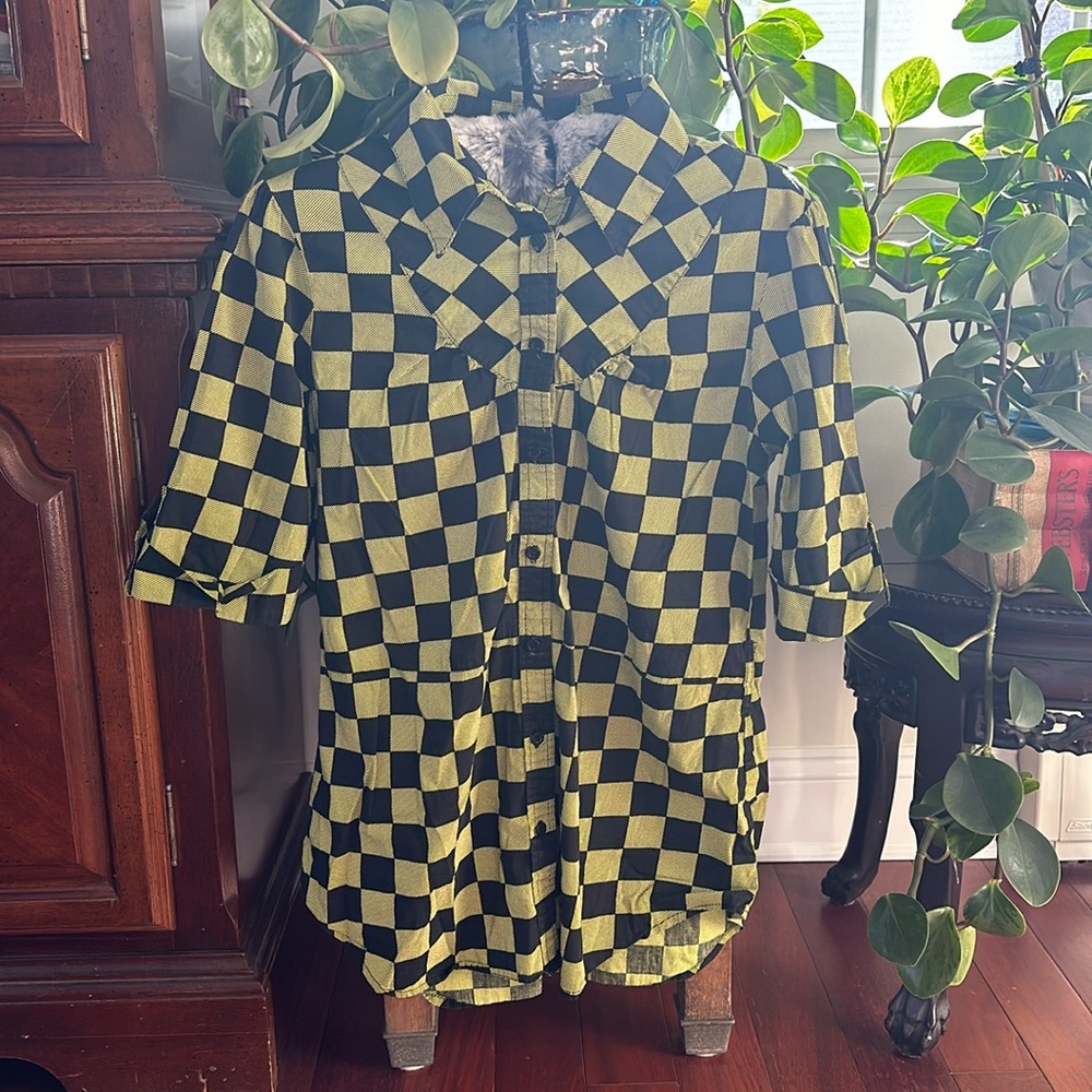 Black and Lime check short sleeve poplin shirt